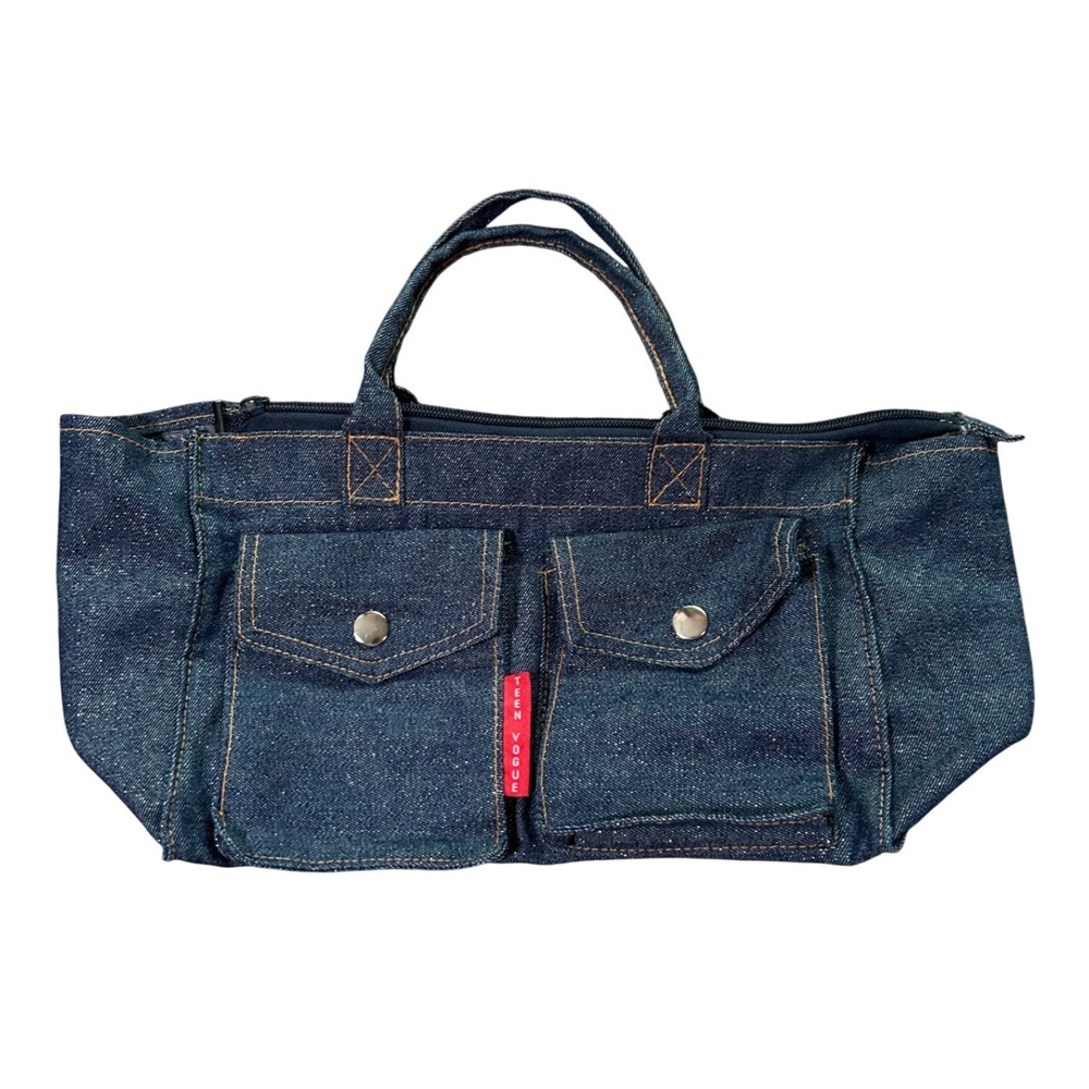 Teen Vogue Glitter Denim Mini Tote Bag Cargo Pockets Y2K 2000's Retro Utility